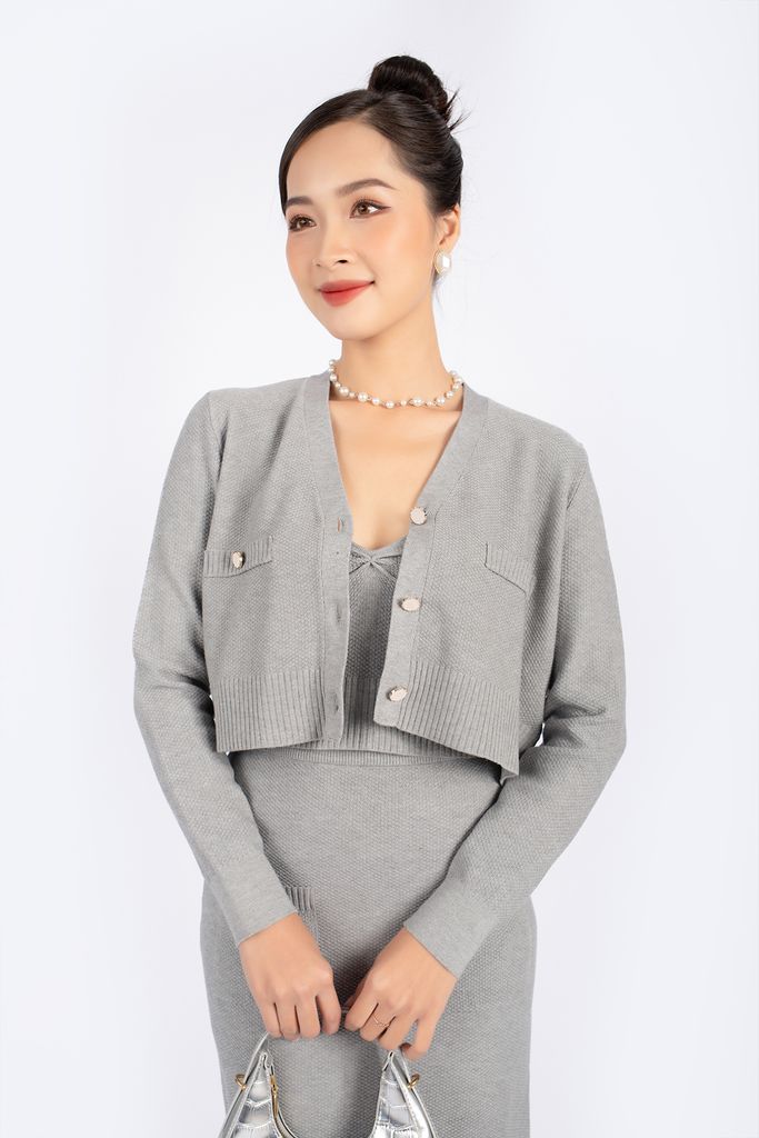 BOL276 - Áo len cardigan cao cấp dáng croptop cài cúc ngọc trai - PANTIO