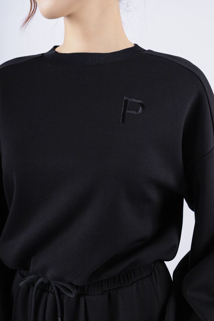 BTT9005 - Bộ thể thao cao cấp vải cotton áo dáng bom cổ tròn quần suông ống rộng phối đường mí gân cạp chun - PANTIO
