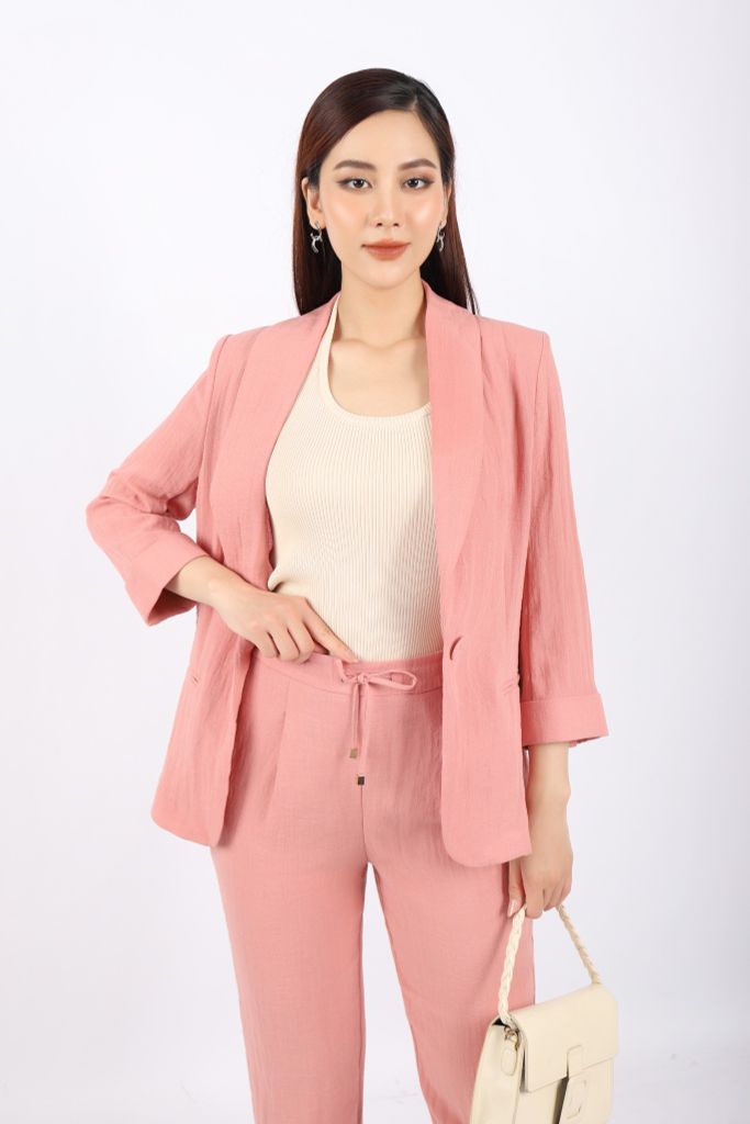 FAD5504 - Áo vest công sở vải thô nhăn dáng suông cổ bẻ tay lỡ lên gấu trang trí - PANTIO