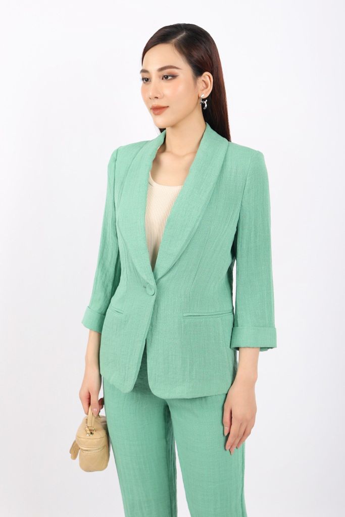 FAD5504 - Áo vest công sở vải thô nhăn dáng suông cổ bẻ tay lỡ lên gấu trang trí - PANTIO