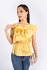 FAK31212 - Áo kiểu dạo phố vải thô dáng peplum eo bo chun vai lệch phối bèo tạo nơ 3D - PANTIO