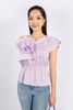 FAK31212 - Áo kiểu dạo phố vải thô dáng peplum eo bo chun vai lệch phối bèo tạo nơ 3D - PANTIO