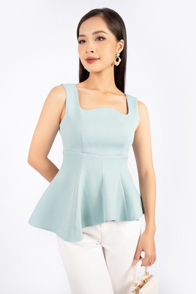 FAK31220 - Áo kiểu công sở vải thô dáng peplum cổ vuông vạt lệch - PANTIO