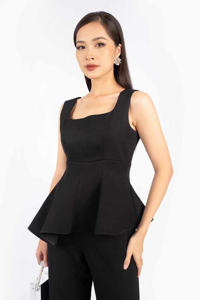 FAK31220 - Áo kiểu công sở vải thô dáng peplum cổ vuông vạt lệch - PANTIO