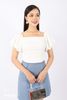 FAK31302 - Áo kiểu dạo phố vải tuytsi dáng croptop cổ vuông vai chun tay bồng thân sau bo chun - PANTIO