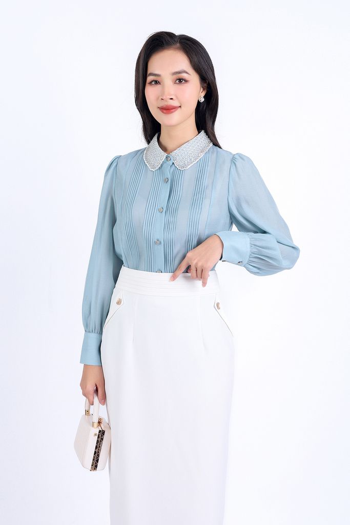 FJD31170 - Chân váy công sở vải tuyp xy mỏng hai lớp lót habutai dáng bút chì thân váy có túi tạo kiểu khoá thân sau - PANTIO