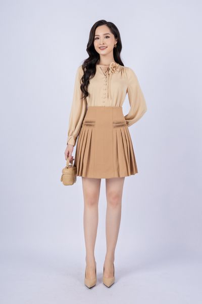 FAS13590 - Áo kiểu công sở vải lụa tằm dáng suông cổ tròn