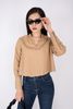 FAS33212 - Áo sơ mi dạo phố vải thô dáng croptop cổ V nẹp tay bản to - PANTIO