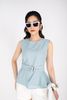 FAS33227 - Áo sơ mi công sở vải linen dáng suông kèm đai tạo kiểu peplum bên hông - PANTIO