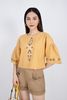 FAS33293 - Áo kiểu dạo phố vải linen dáng suông croptop tay loe thân ngực thêu họa tiết - PANTIO