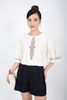 FAS33293 - Áo kiểu dạo phố vải linen dáng suông croptop tay loe thân ngực thêu họa tiết - PANTIO