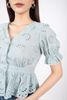 FAS33307 - Áo kiểu vải thô ren dáng peplum cổ V cài cúc tay bo chun tạo kiểu - PANTIO