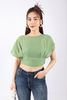 FAS33468 - Áo kiểu công sở vải tơ dáng croptop cạp eo vai chờm tay liền - PANTIO