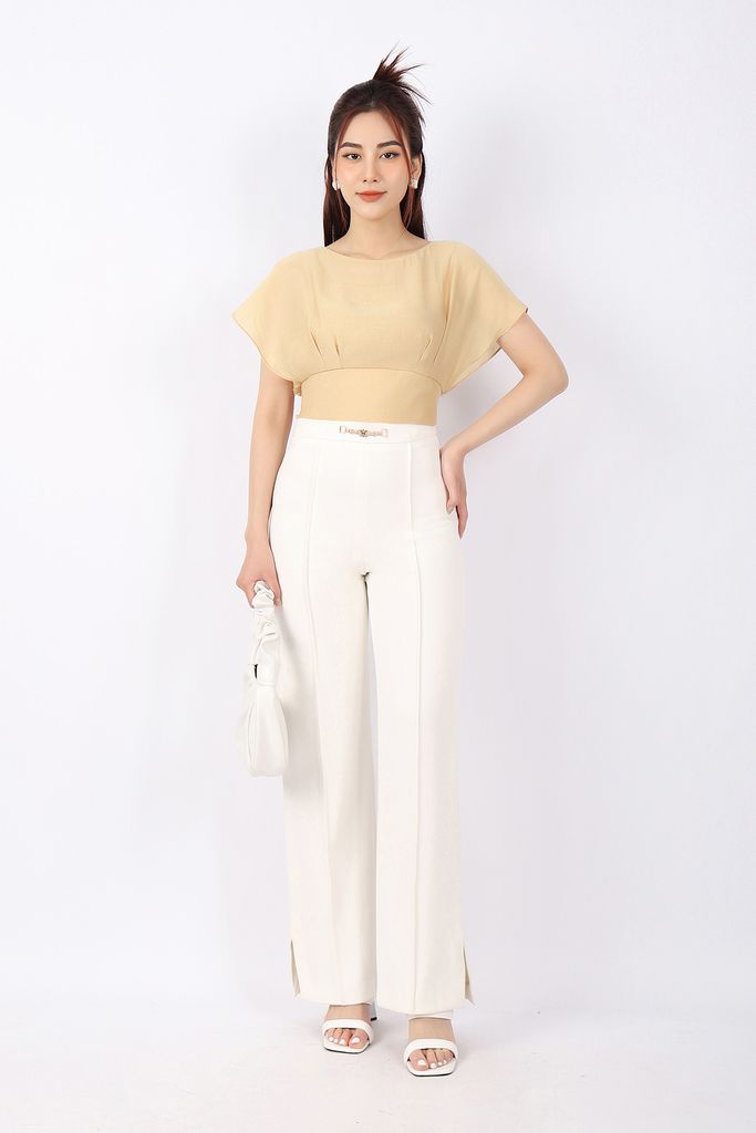 FAS33468 - Áo kiểu công sở vải tơ dáng croptop cạp eo vai chờm tay liền - PANTIO