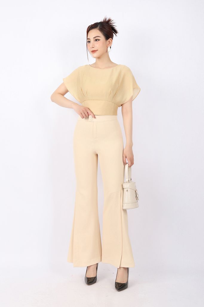 FAS33468 - Áo kiểu công sở vải tơ dáng croptop cạp eo vai chờm tay liền - PANTIO