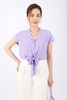 FAS33482 - Áo kiểu công sở vải thô lụa dáng croptop buộc nơ eo cổ kiểu vai chờm tay liền lên gấu - PANTIO