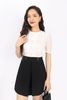 FAS33494 - Áo kiểu công sở vải tơ dáng croptop cổ tròn thân phối bèo nhún tạo kiểu - PANTIO