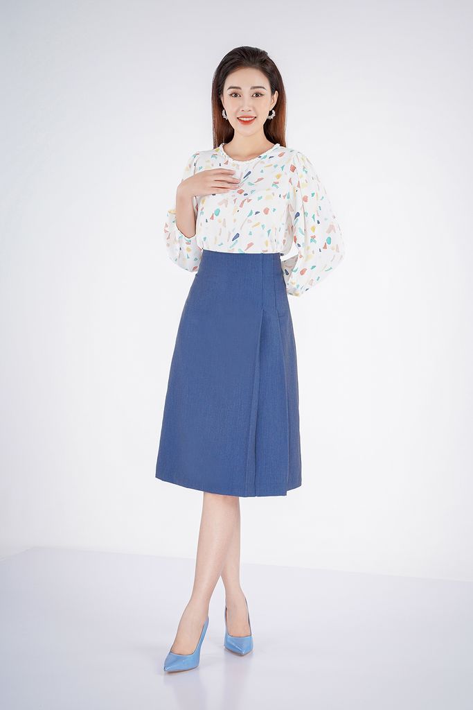 FAS52986 - Áo sơ mi chất liệu lụa cổ tròn dài tay - PANTIO