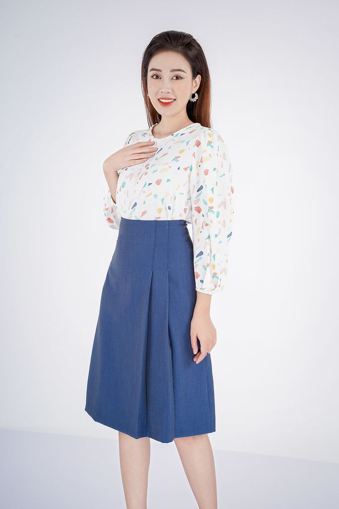 FAS52986 - Áo sơ mi chất liệu lụa cổ tròn dài tay - PANTIO