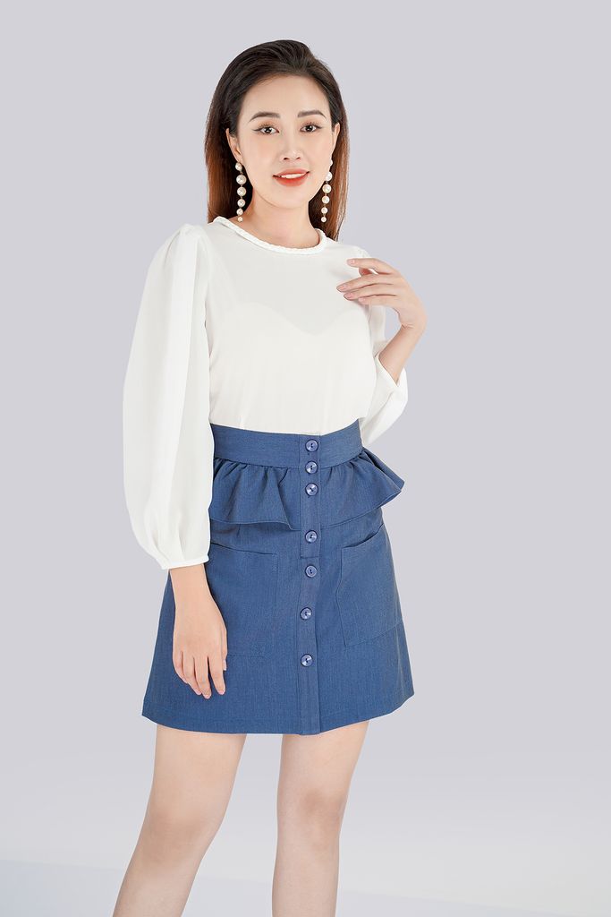 FAS52986 - Áo sơ mi chất liệu lụa cổ tròn dài tay - PANTIO