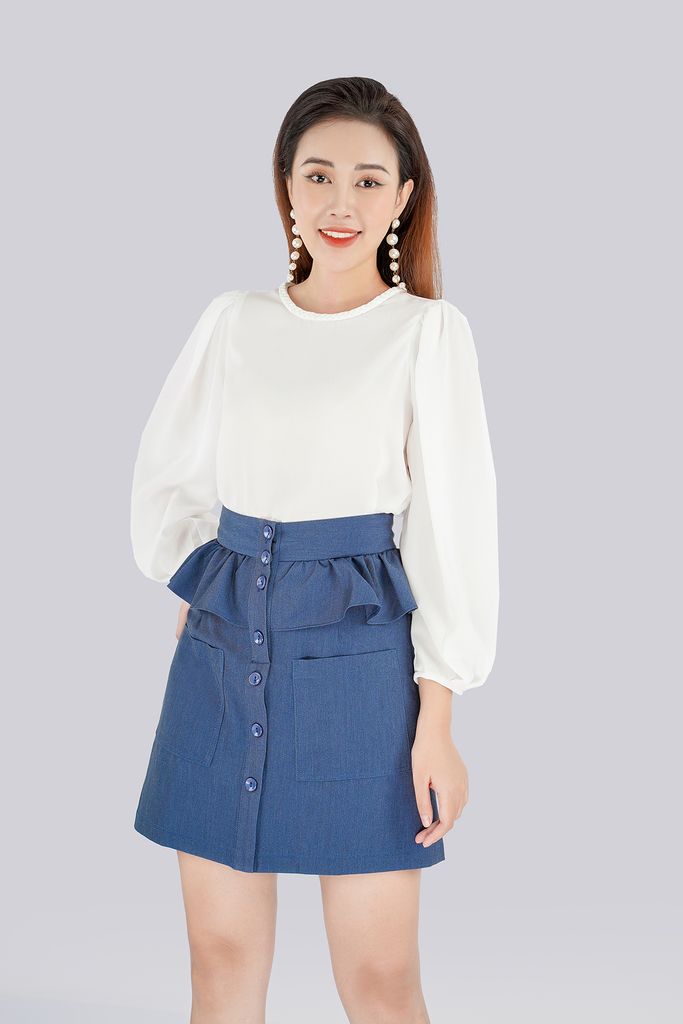 FAS52986 - Áo sơ mi chất liệu lụa cổ tròn dài tay - PANTIO