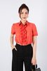 FAS53601 - Áo kiểu công sở vải thô mỏng dáng croptop cổ đức nẹp khuy phối bèo trang trí gấu bo chun - PANTIO