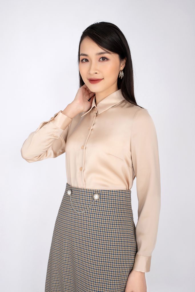 FAS73113 - Áo sơ mi chất liệu lụa cổ đức dài tay - PANTIO