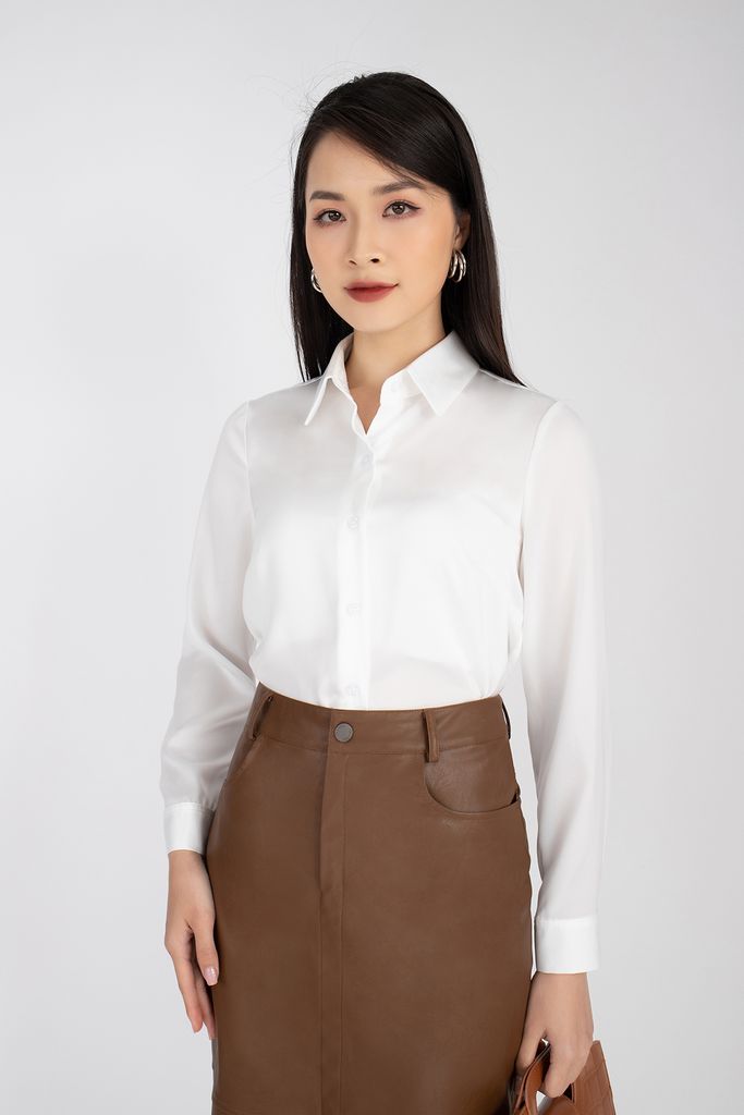 FAS73113 - Áo sơ mi chất liệu lụa cổ đức dài tay - PANTIO