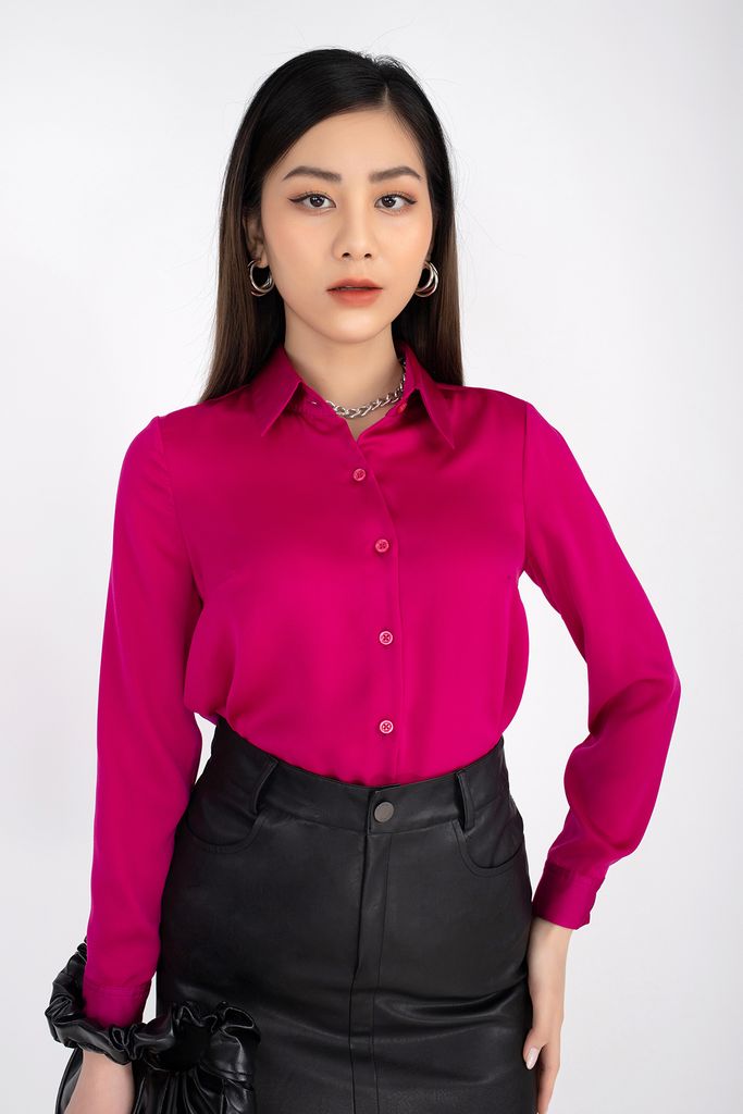 FAS73113 - Áo sơ mi chất liệu lụa cổ đức dài tay - PANTIO
