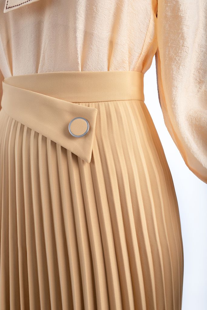 FJD91039 - Chân váy công sở vải thô dáng xòe rập ly phối đai trang trí khóa thân sau - PANTIO