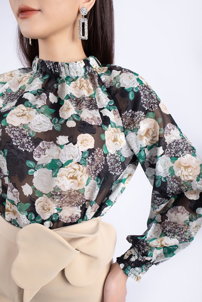 FJD5981 - Chân váy bút chì vải thô dáng ôm dài qua gối tạo hoa 3D trang trí - PANTIO