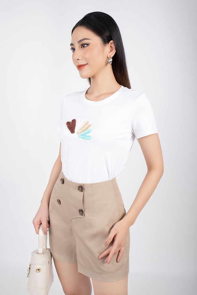 FAT3265 - Áo thun dạo phố vải cotton dáng suông tay cọc thân trước thêu họa tiết - PANTIO