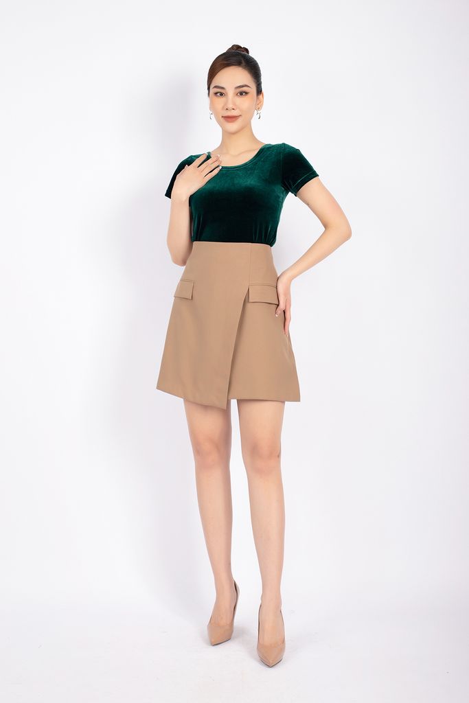 FAT5291 - Áo thun dạo phố vải nhung dáng croptop cổ tròn tay ngắn - PANTIO