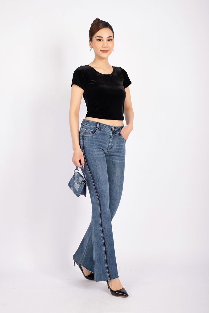 FAT5291 - Áo thun dạo phố vải nhung dáng croptop cổ tròn tay ngắn - PANTIO