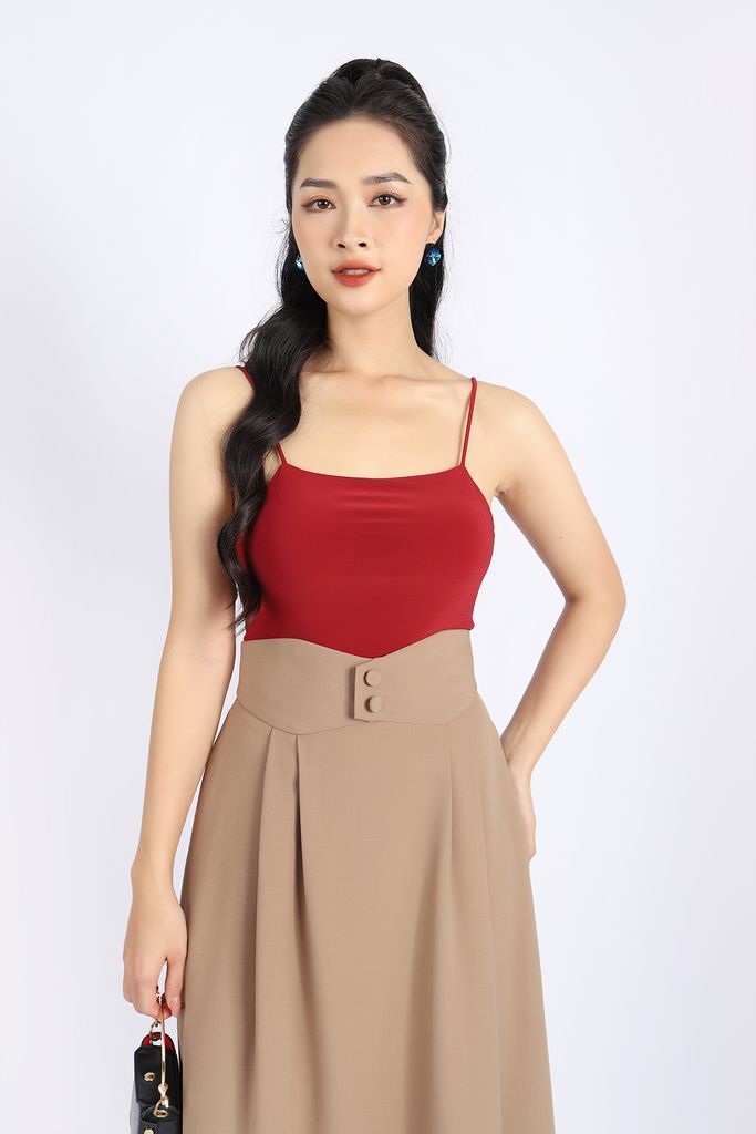 FAT5306 - Áo thun hai dây vải cotton dáng ôm phối đệm ngực - PANTIO