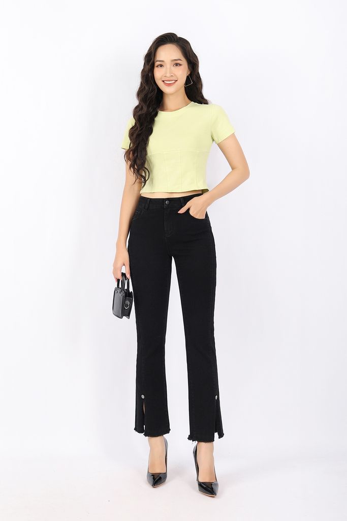 FAT5322 - Áo thun dạo phố vải cotton dáng croptop cổ tròn trần chỉ tạo kiểu - PANTIO