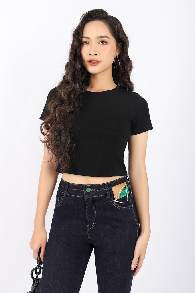 FAT5322 - Áo thun dạo phố vải cotton dáng croptop cổ tròn trần chỉ tạo kiểu - PANTIO