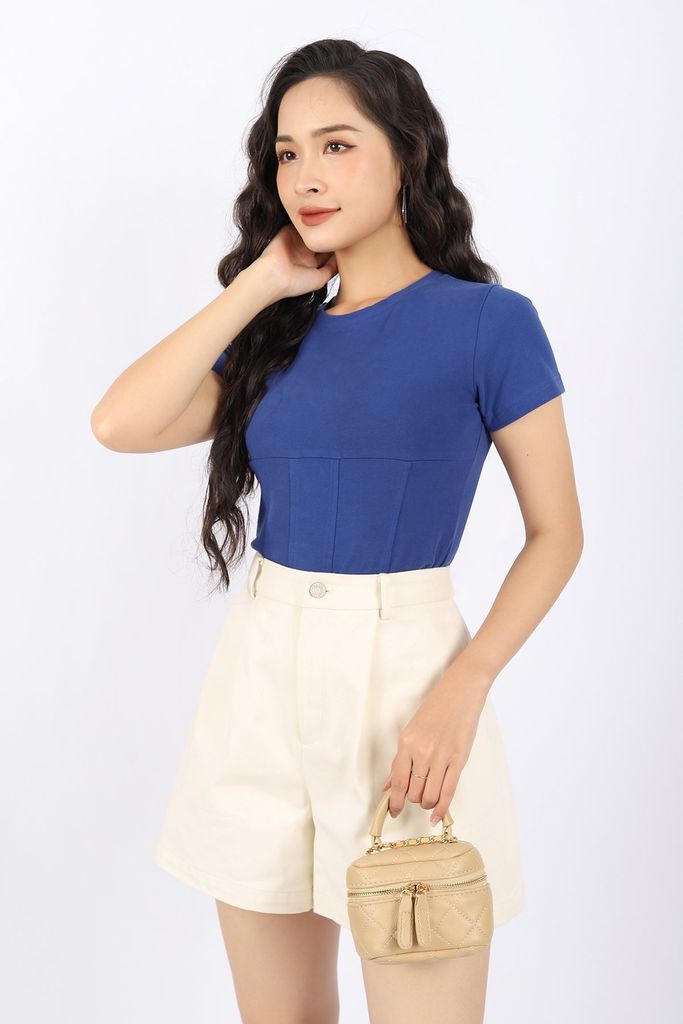 FAT5322 - Áo thun dạo phố vải cotton dáng croptop cổ tròn trần chỉ tạo kiểu - PANTIO