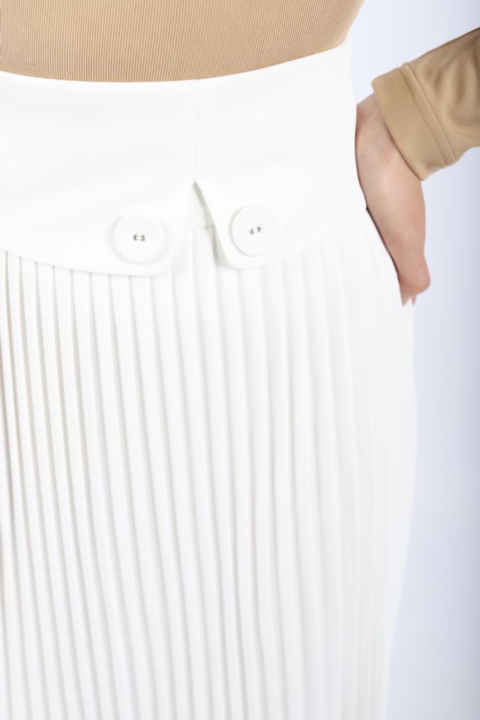 FJD51099 - Chân váy công sở vải tuytsi dáng xòe dập ly có lót vải habutai cạp phối khuy tạo kiểu khóa thân sau - PANTIO