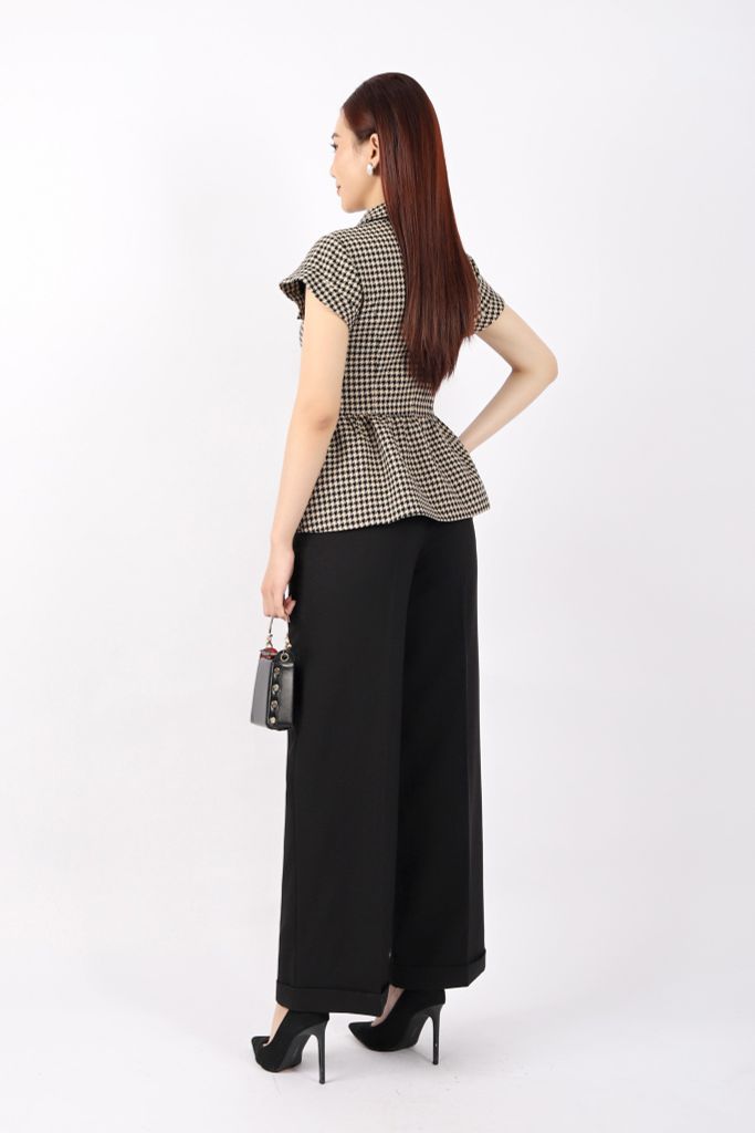FAV9941 - Áo vest nữ công sở vải dạ dáng ôm có lót vải lụa gió cổ hai ve tay ngắn xếp nhún hai bên hông tạo kiểu - PANTIO