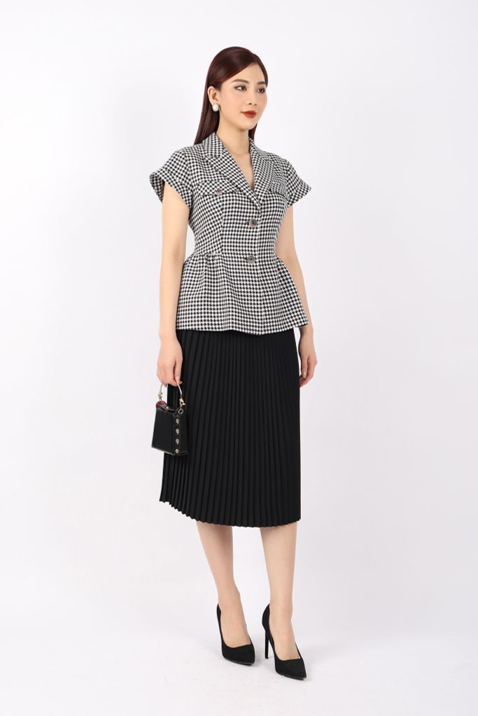 FAV9941 - Áo vest nữ công sở vải dạ dáng ôm có lót vải lụa gió cổ hai ve tay ngắn xếp nhún hai bên hông tạo kiểu - PANTIO