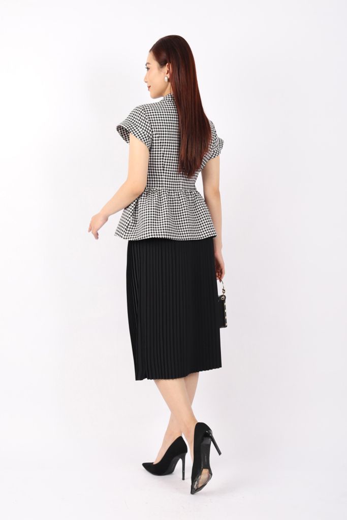 FAV9941 - Áo vest nữ công sở vải dạ dáng ôm có lót vải lụa gió cổ hai ve tay ngắn xếp nhún hai bên hông tạo kiểu - PANTIO