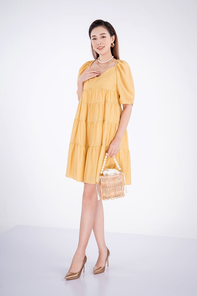 FDC33142 - Đầm công sở chất liệu thô mỏng dáng suông - PANTIO