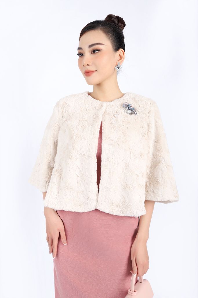 FAK11292 - Áo lông cao cấp dáng ngắn cổ tròn tay loe lỡ - PANTIO