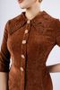 FDC93961 - Đầm công sở vải nhung dáng ôm có lót vải habutai cổ phối vải ren tạo kiểu thân đính cúc trang trí khóa thân sau - PANTIO