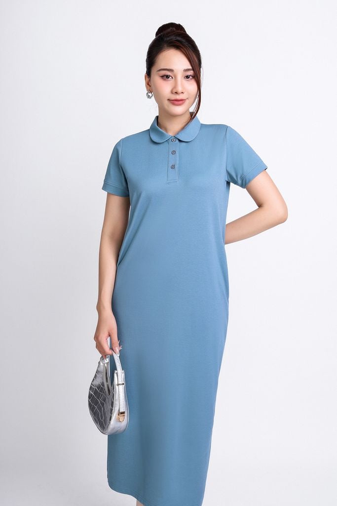 FDD3125 - Đầm thun dạo phố vải cotton dáng suông cổ đức đầu tròn phói nẹp khuy trang trí - PANTIO