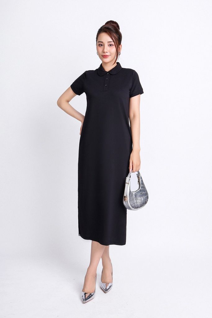FDD3125 - Đầm thun dạo phố vải cotton dáng suông cổ đức đầu tròn phói nẹp khuy trang trí - PANTIO