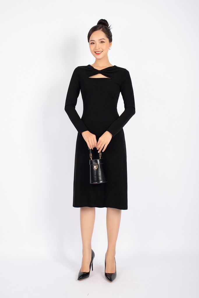 FDD7087 - Đầm dạo phố vải cotton dáng ôm cổ xoắn thân ngực cut- PANTIO