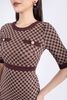 FDD9092 - Đầm công sở vải len dáng ôm cổ tròn phối màu thân ngực đính cúc trang trí - PANTIO