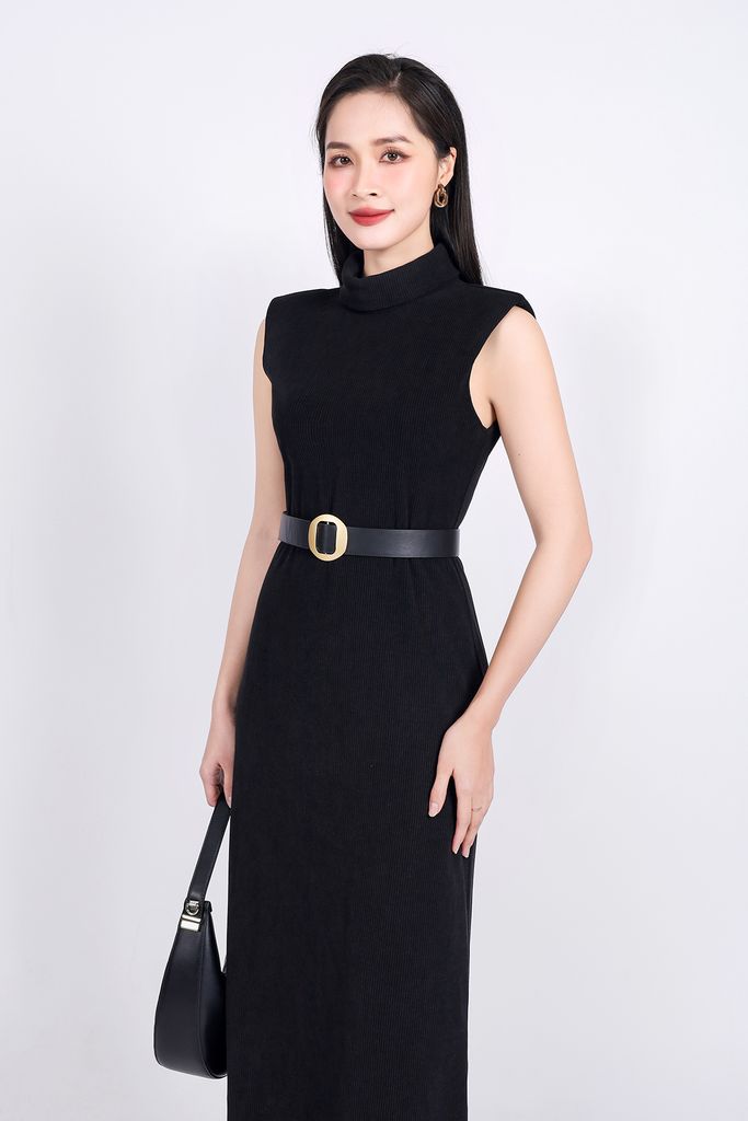 FDD9132 - Đầm dệt kim cao cấp vải nhung dáng suông dài cổ cao khoá thân sau - PANTIO